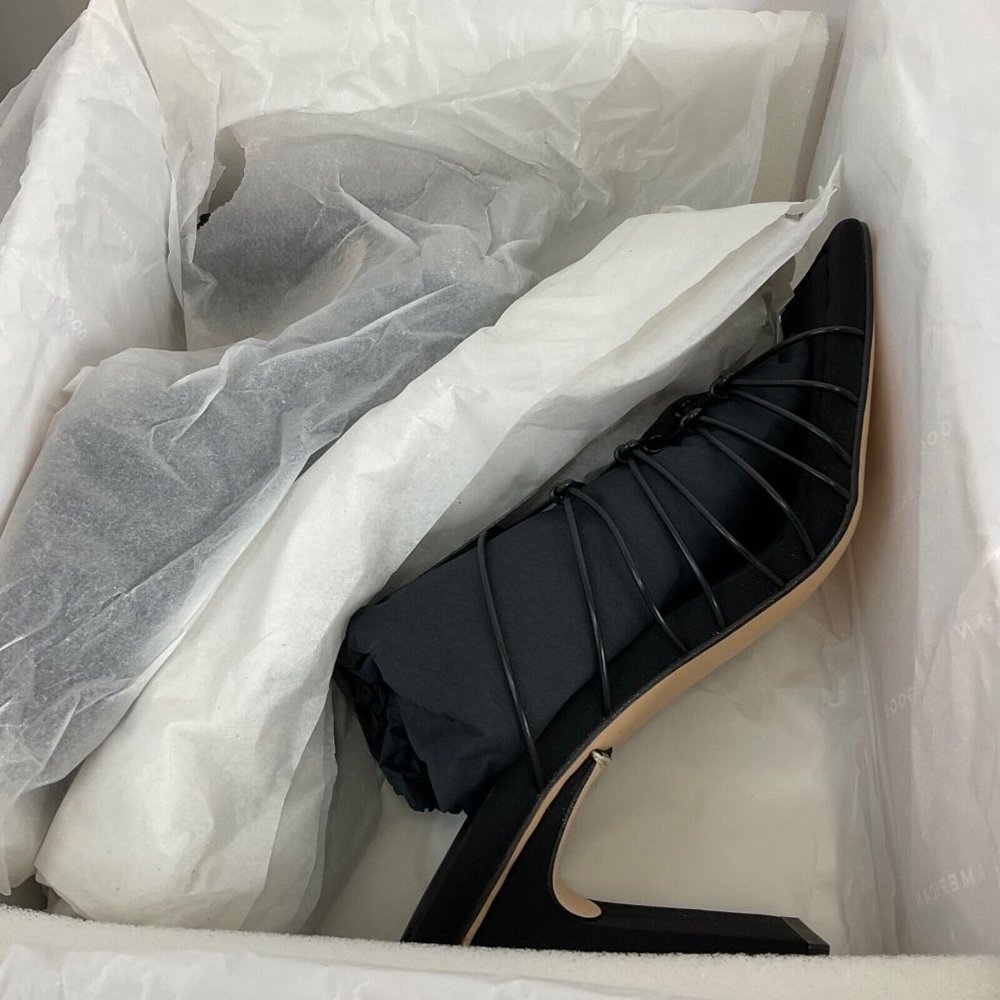 Good American Shoes Womens Size 8 Black Strappy Heels Caged Mule $260 Nwb - Picture 8 of 10